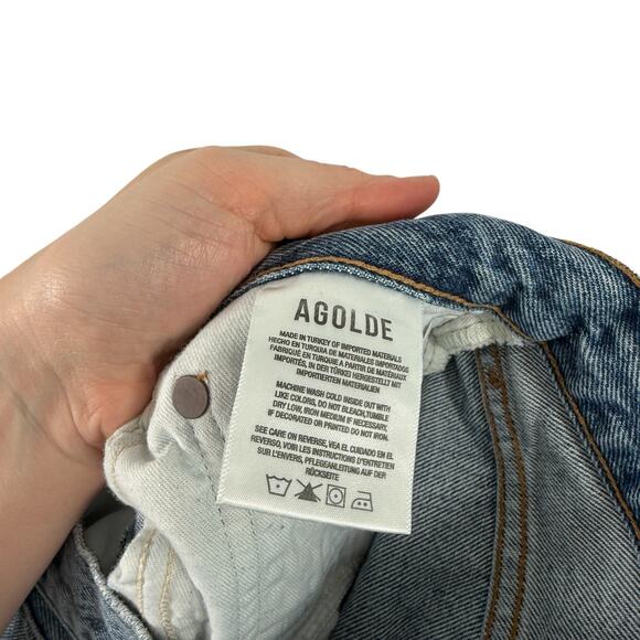 Agolde 90s Pinch Waist Jeans Button Fly Distressed Lineup Medium Wash Womens 24 - Picture 10 of 11